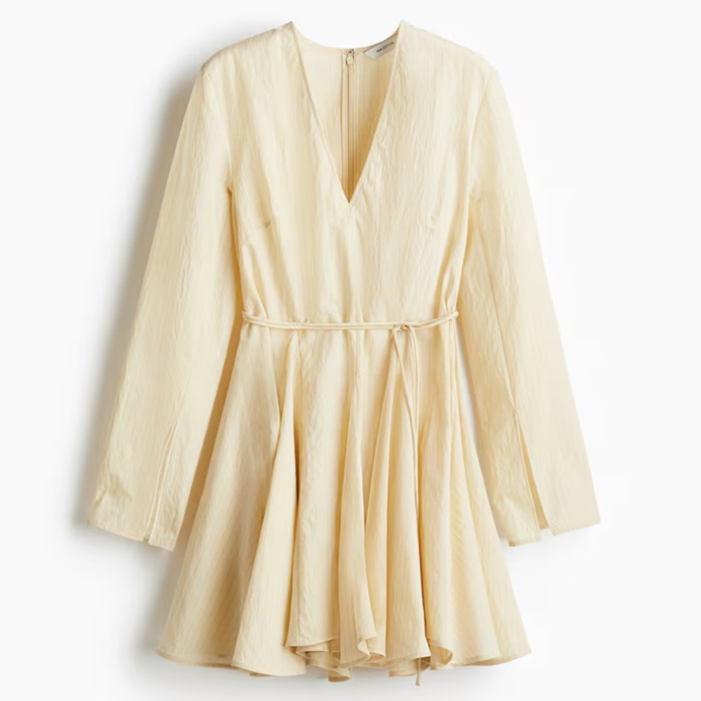 Pale Yellow Dress with Flared Skirt